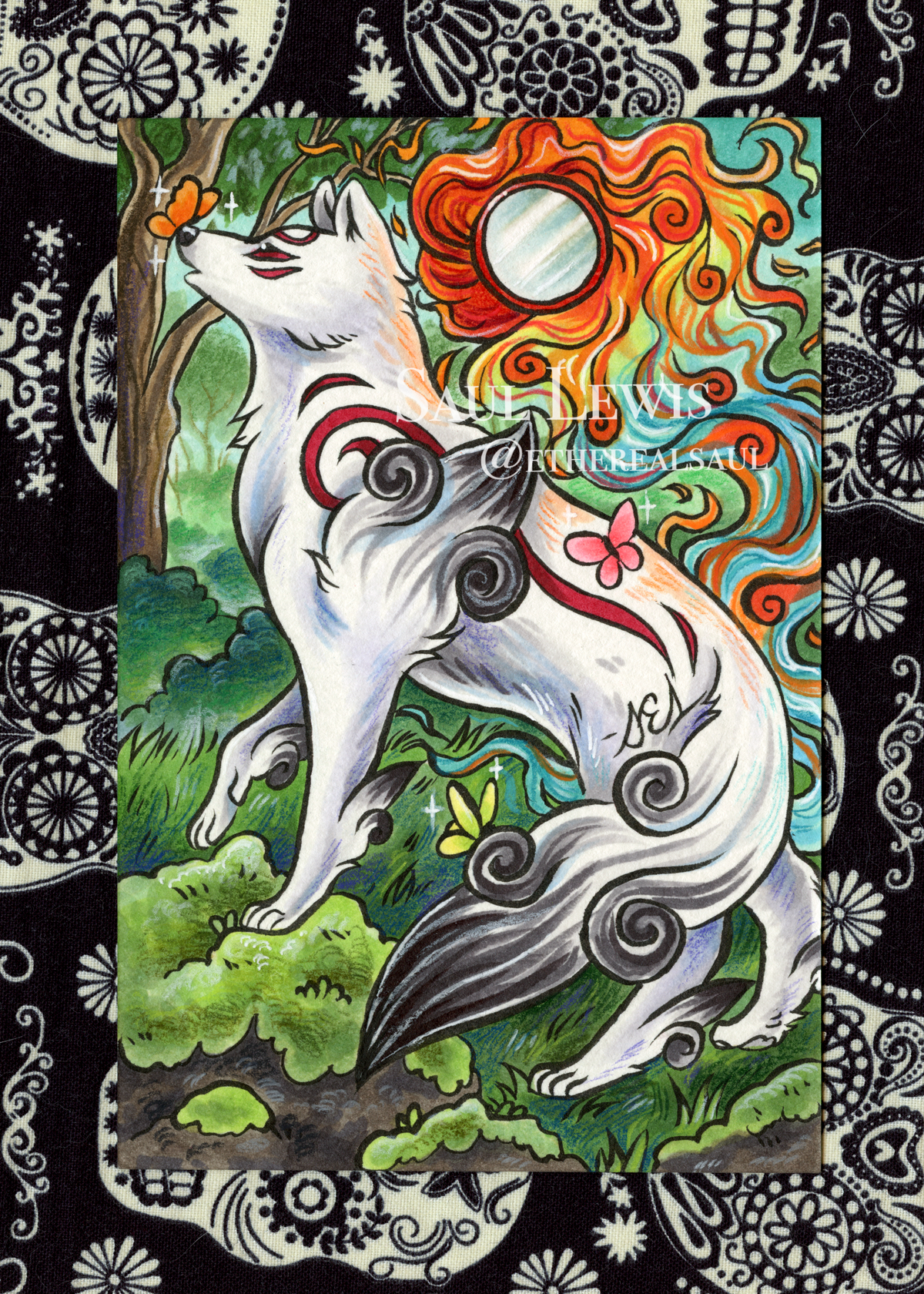Butterflies~ Original Okami Mixed Media Drawing
