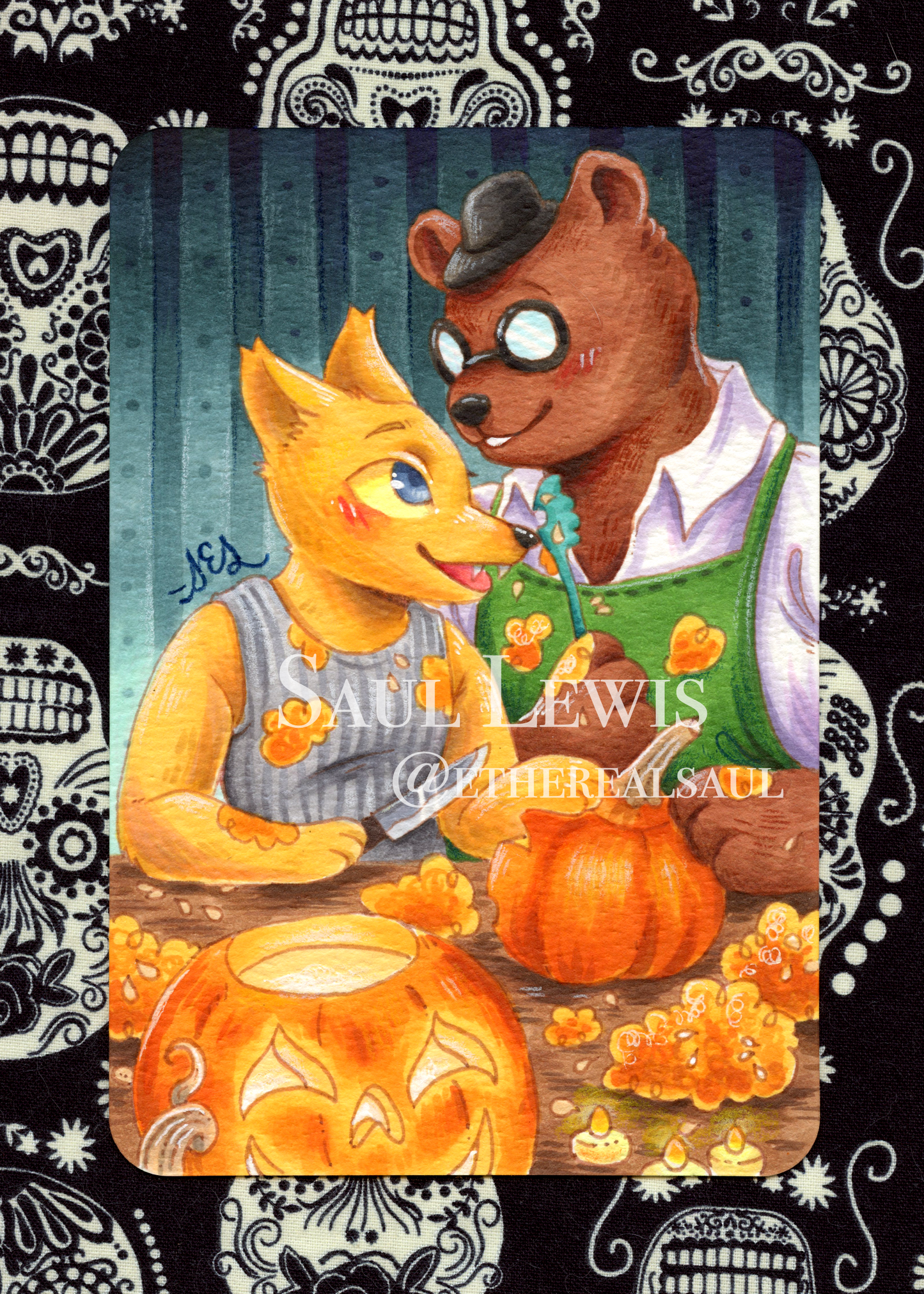Carving Pumpkins ~ Original Night in the Woods Marker Drawing