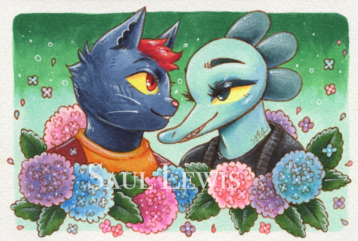 Mae & Bea ~ Original Illustrated Postcard