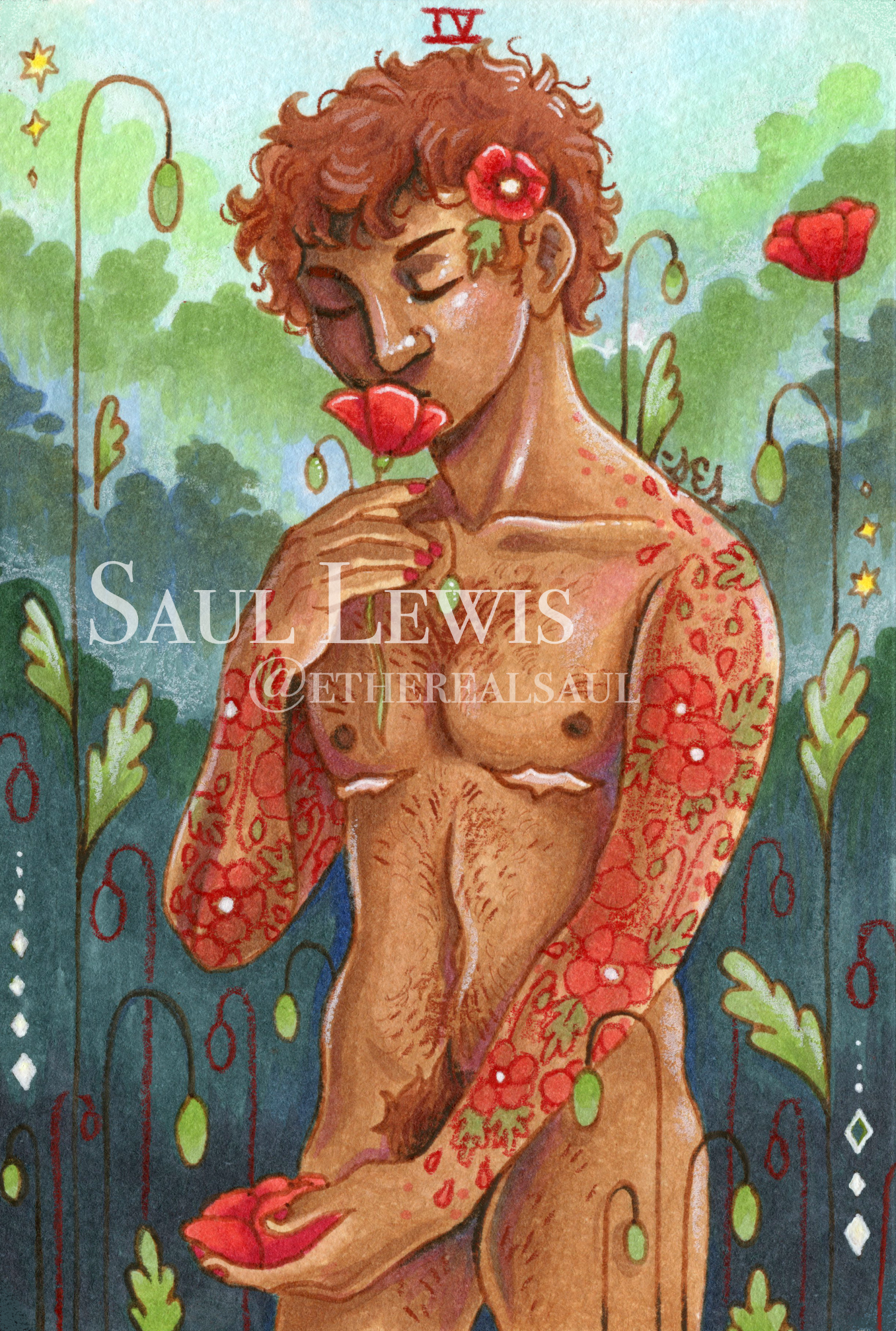 Poppies, The Four of Cups ~ Original Mixed Media Drawing