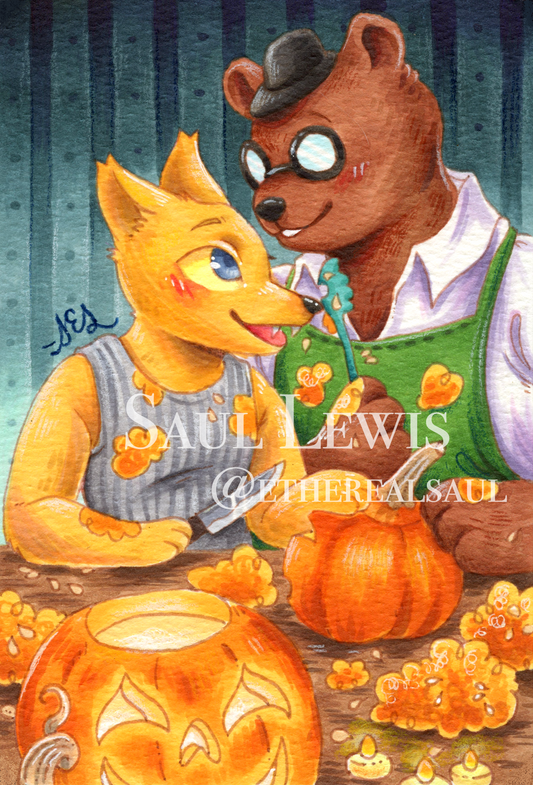 Carving Pumpkins ~ Original Night in the Woods Marker Drawing