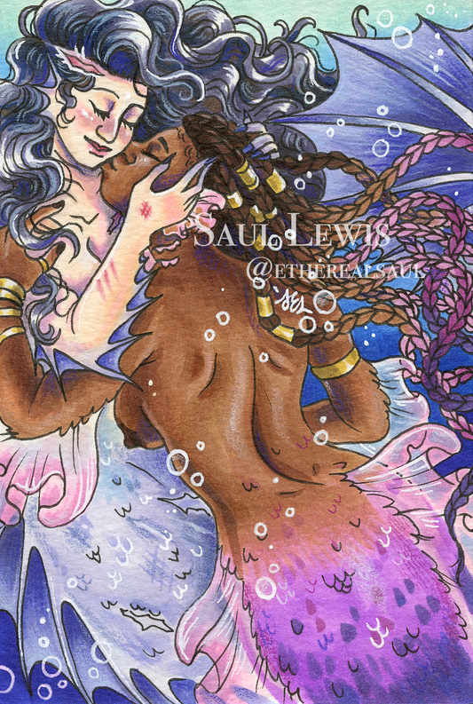 Deep Sea Kiss ~ Original Mixed Media Drawing