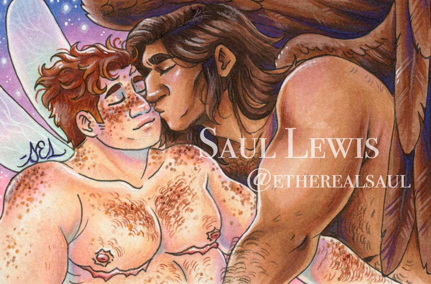 Ezra & Faulkner ~ Original Mixed Media Drawing