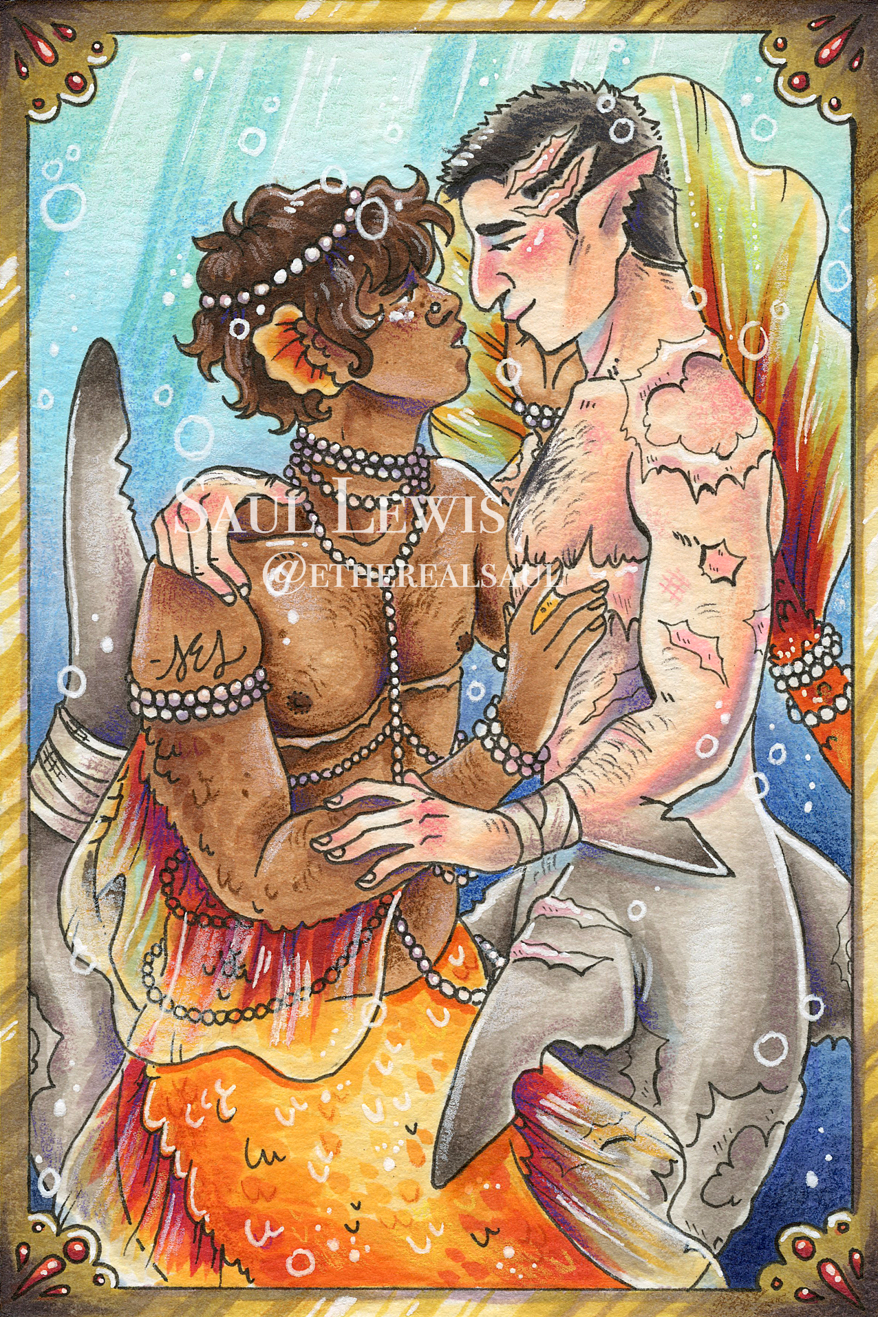 Isthmus & Riptide ~ Original Mixed Media Drawing