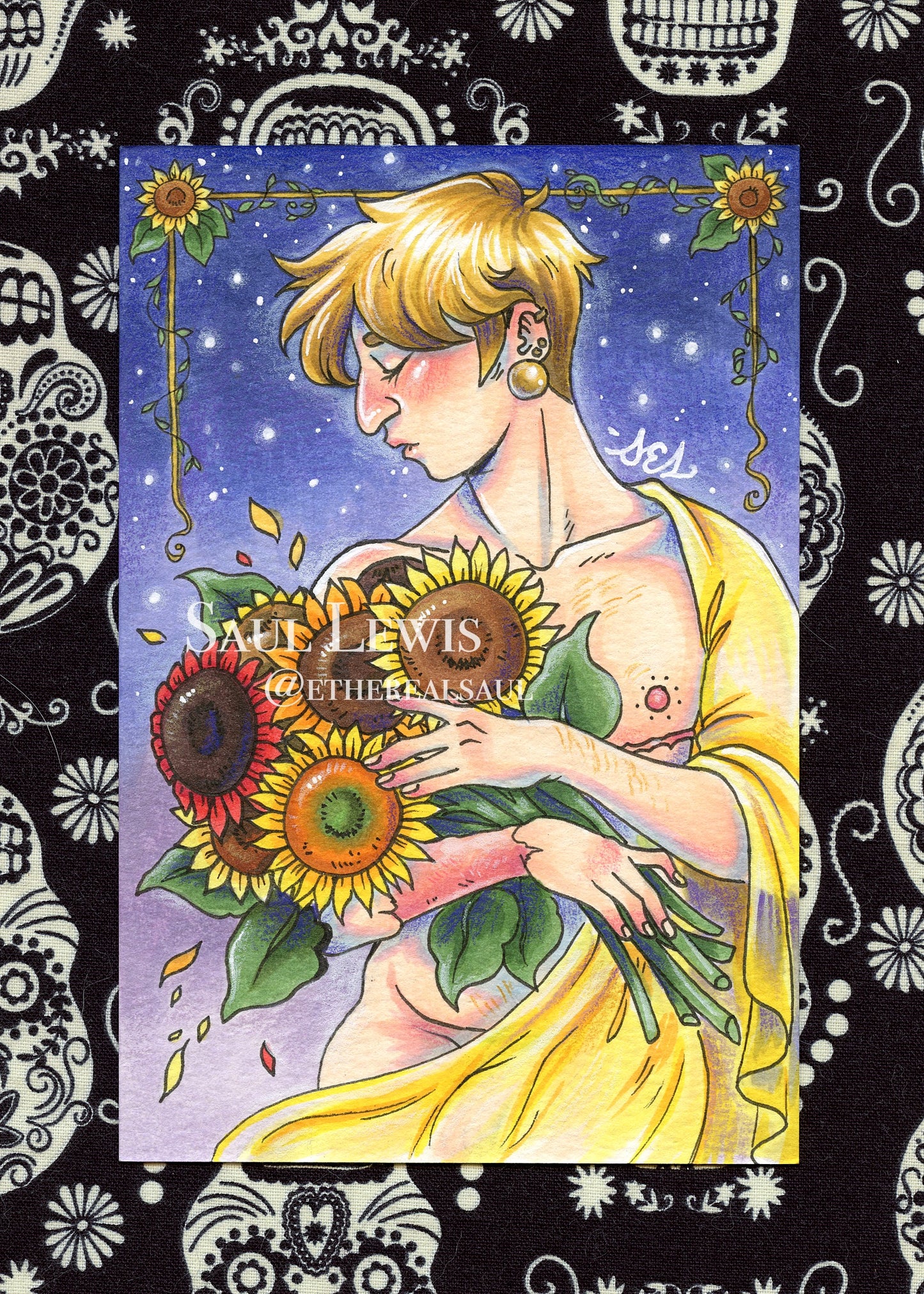 Like a Sunflower ~ Original Mixed Media Drawing
