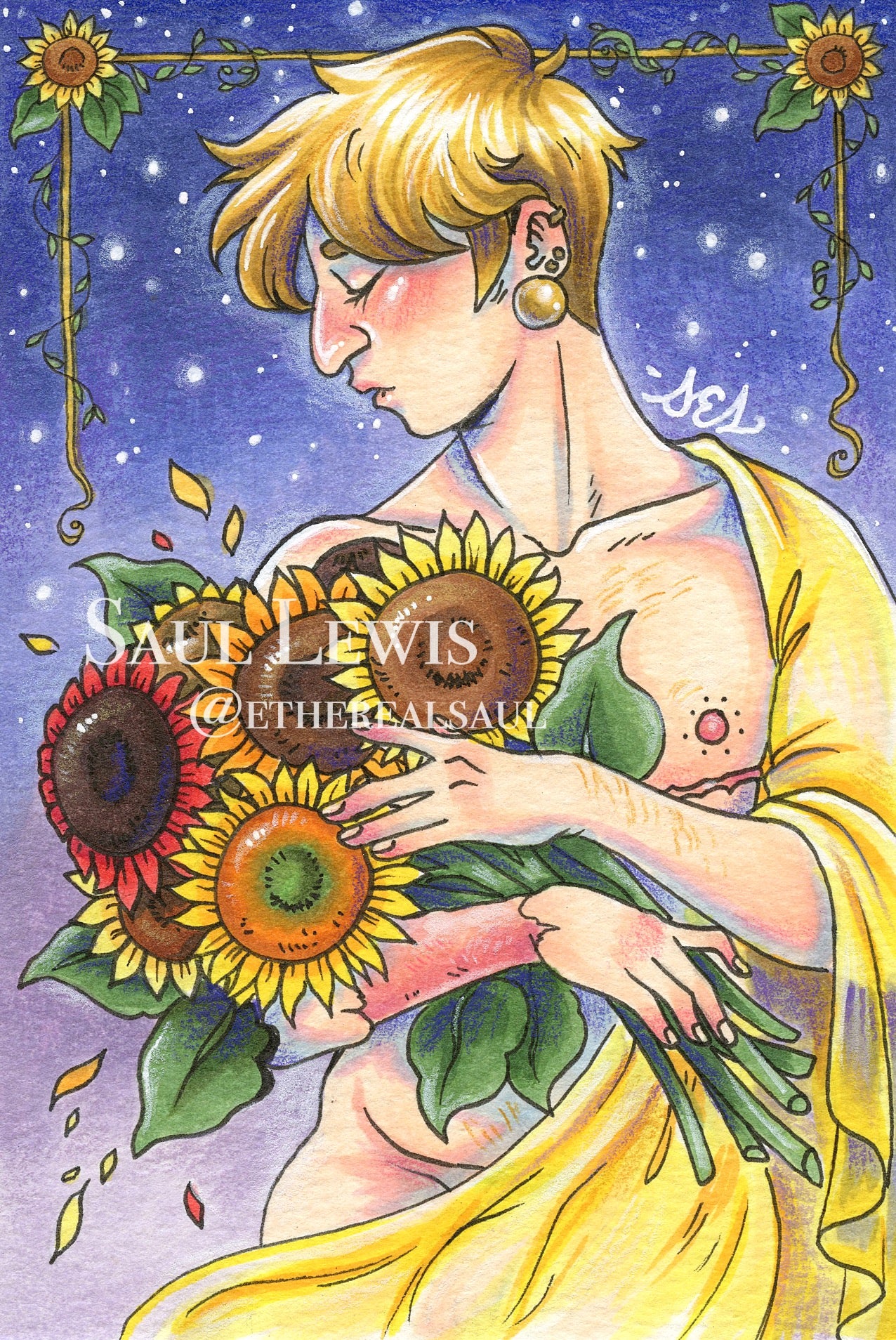 Like a Sunflower ~ Original Mixed Media Drawing