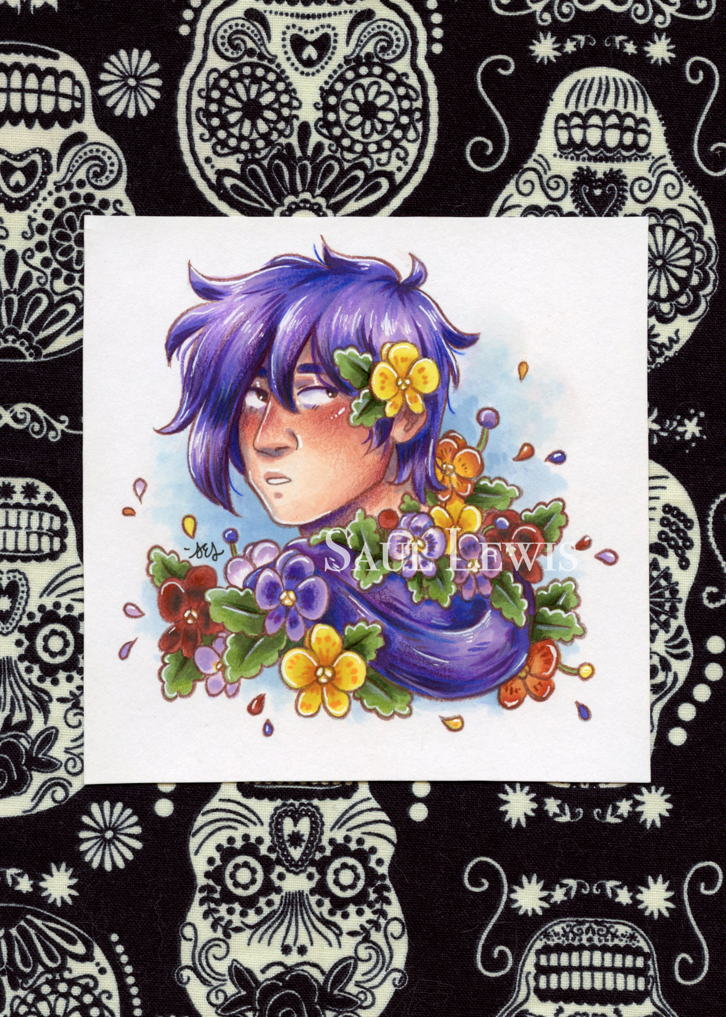 Sebastian with Pansies - Stardew Valley Drawing