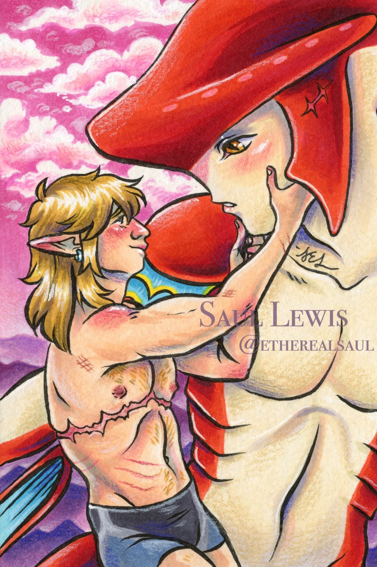 Pink Skies ~ Original Sidlink Marker Drawing