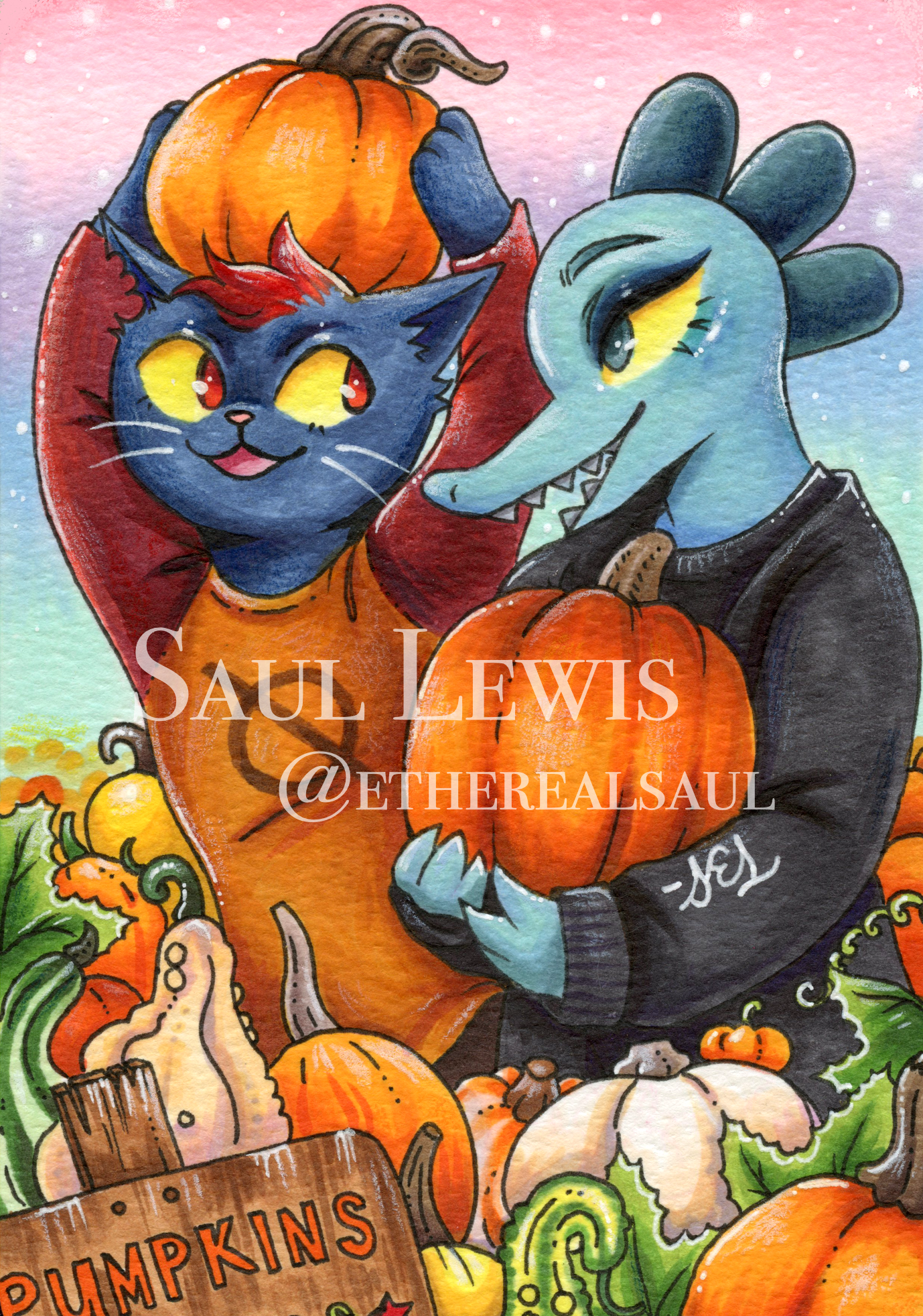 Pumpkin Patch ~ Original Night in the Woods Marker Drawing