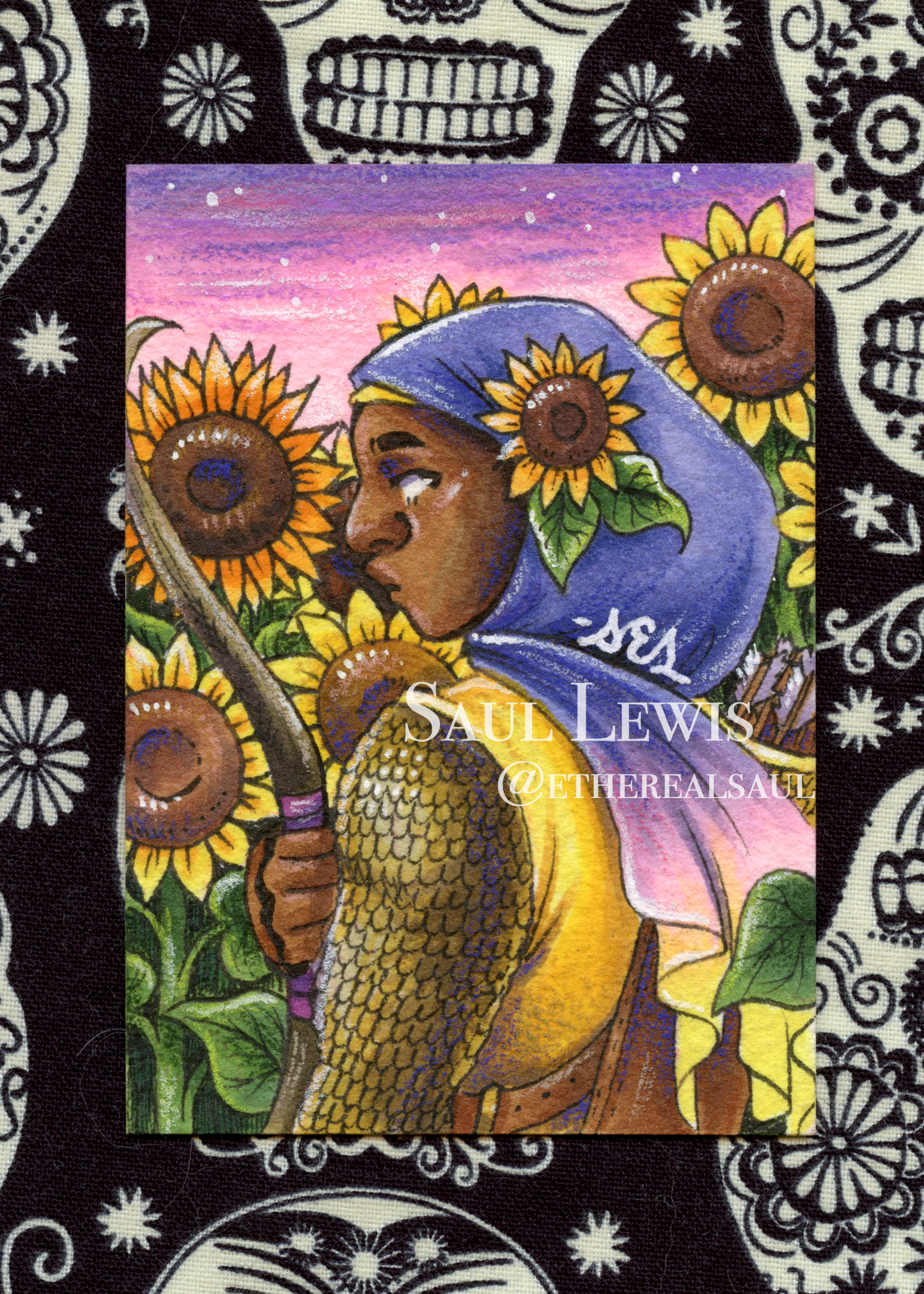Sunflower Knight - Original Mixed Media ACEO