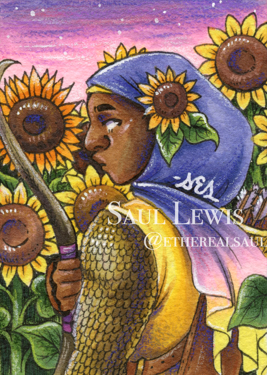 Sunflower Knight - Original Mixed Media ACEO